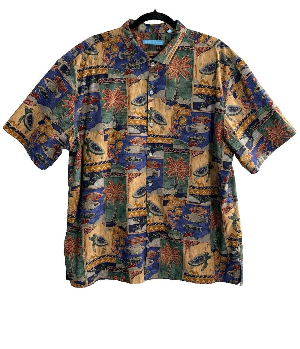 TORI RICHARD Men Button Front Short Sleeve Hawaiian Shirt Sz 2xl Brown 21-7